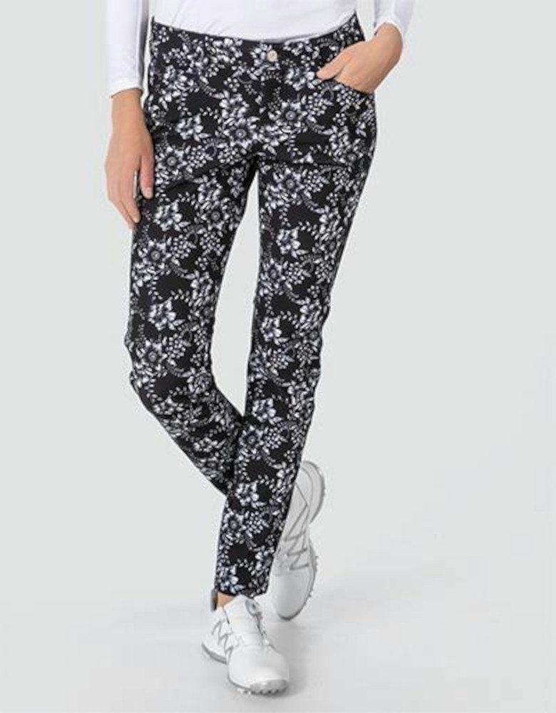 Alberto Golfhose Alberto Golf Hose Mona-L 'Black & White Flowers' Damen