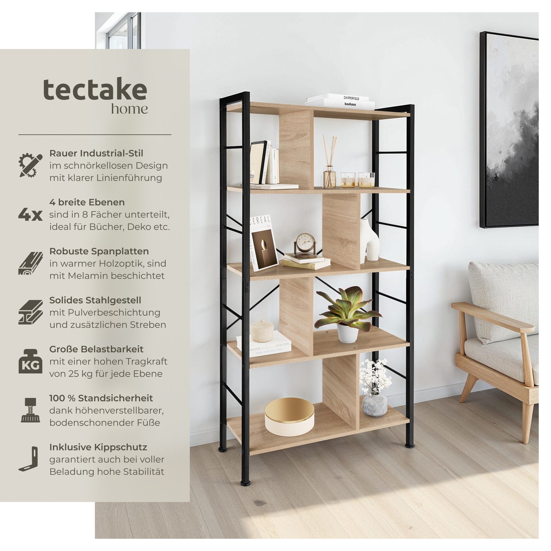 tectake Bücherregal Regal, Set 1-tlg., Industrial günstig online kaufen