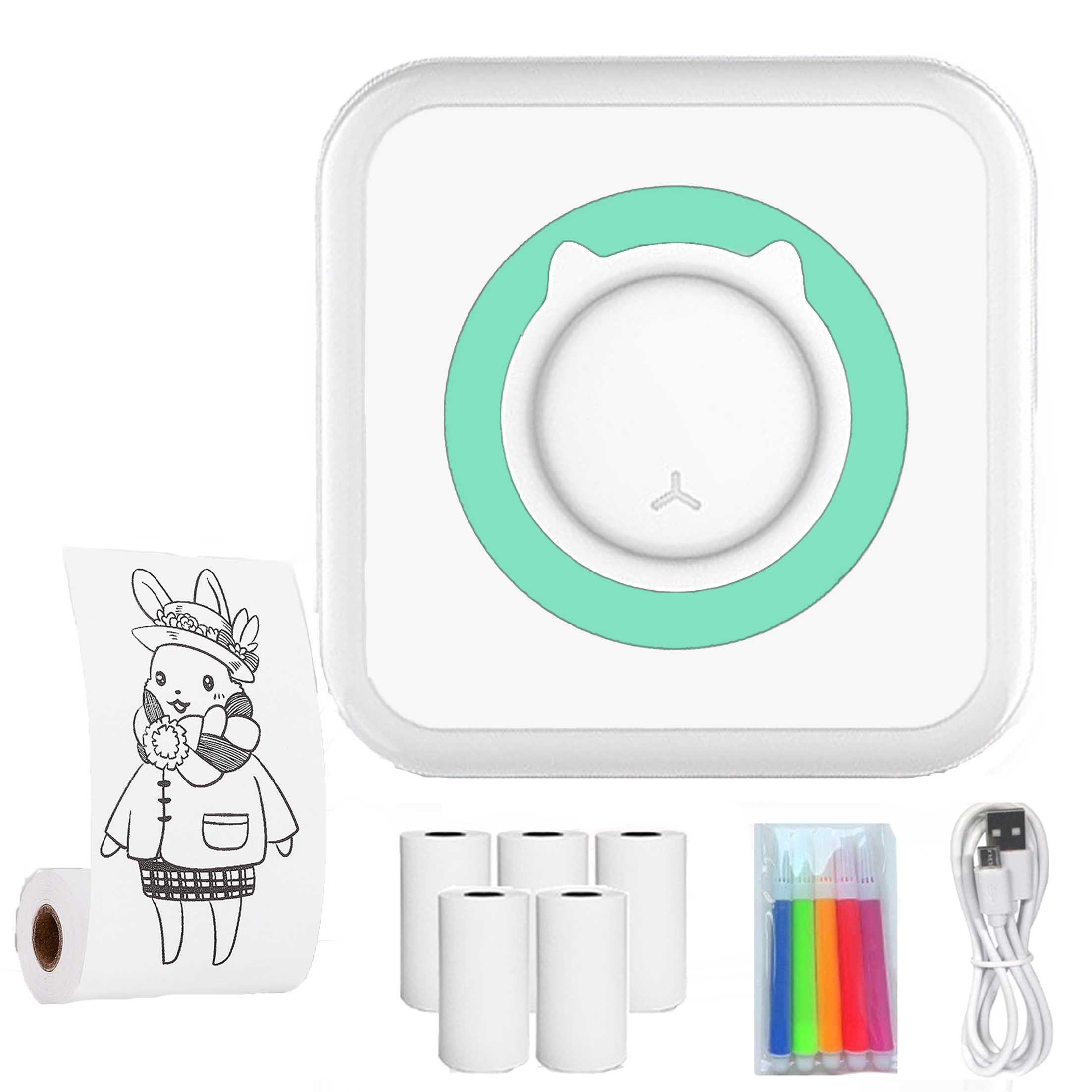 KINSI TaschenaufkleberDrucker,Bluetooth Wireless,Tragbar,Taschendrucker Принтер ярлыков, (Inklusives Thermopapier, 5 Rollen Druckpapier, grün)