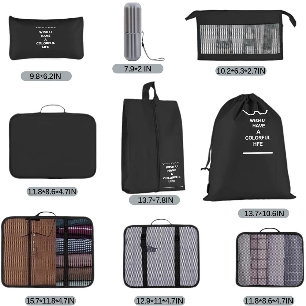 TUWENA Kofferorganizer Koffer Organizer Set 9-teilig, Reise Kleidertaschen mit Waschbecher, Verpackungswürfel mit Kosmetiktasche, Schuhbeutel, Cubes, Reisezubeh – Bild 2 von 5
