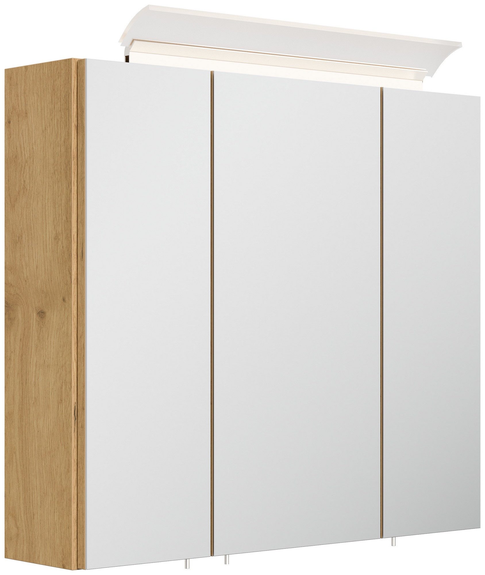 Posseik Spiegelschrank Badezimmer Spiegelschrank 3-türig LED-Lampe 70 cm Eiche Gold