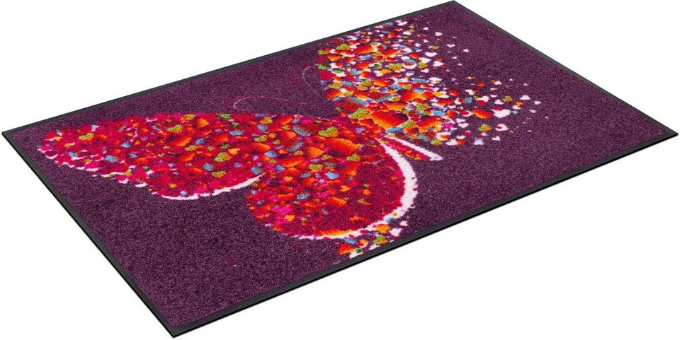 Fußmatte Papallona, wash+dry by Kleen-Tex, rechteckig, Höhe: 7 mm,  Schmutzfangmatte, Motiv Schmetterling, rutschhemmend, waschbar, sehr flach,  für Fußbodenheizung geeignet, rutschfest