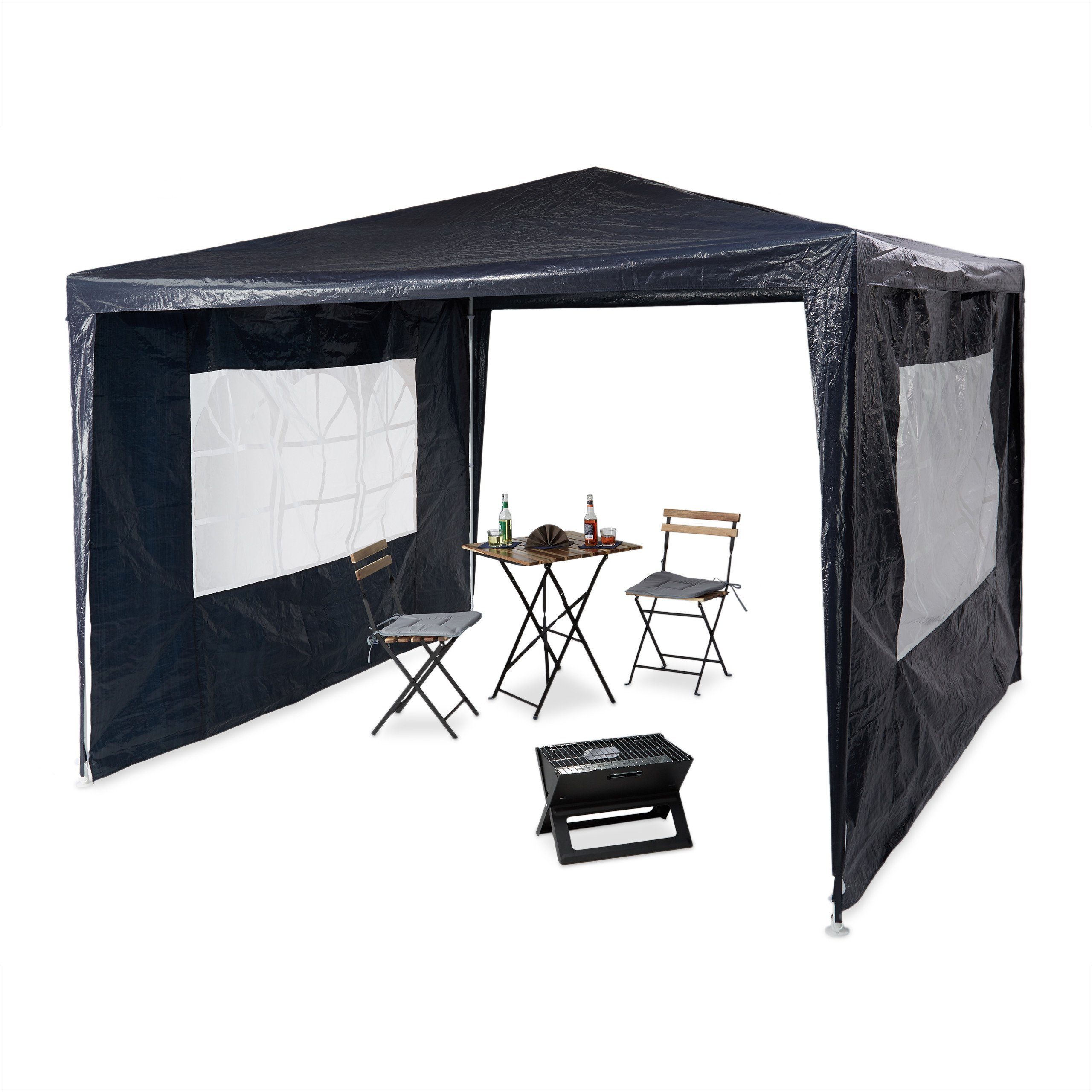 relaxdays Pavillon 3x3 m mit 2 Seitenteilen, mit 2 Seitenteilen, blau