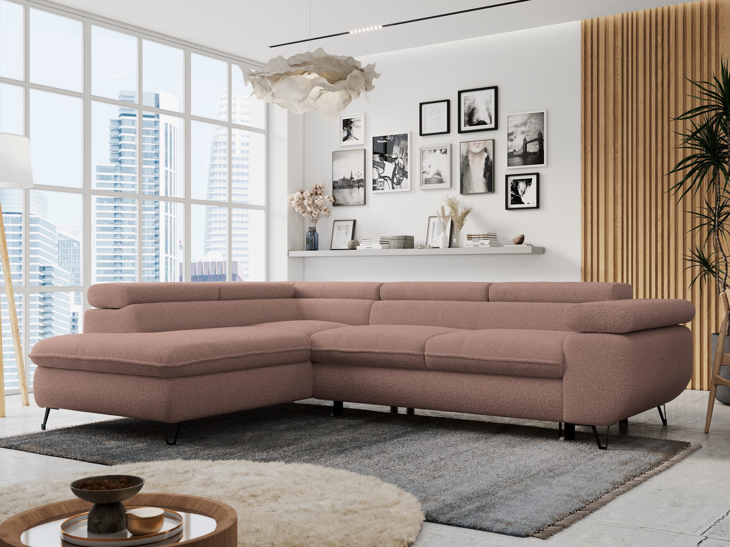 MKS MÖBEL Ecksofa PETER L, Set, Ecksofa L-form, HR35-Schaum, Wellenfederkern, Bettfunktion, Einstellbare Kopfstützen, Bettkasten