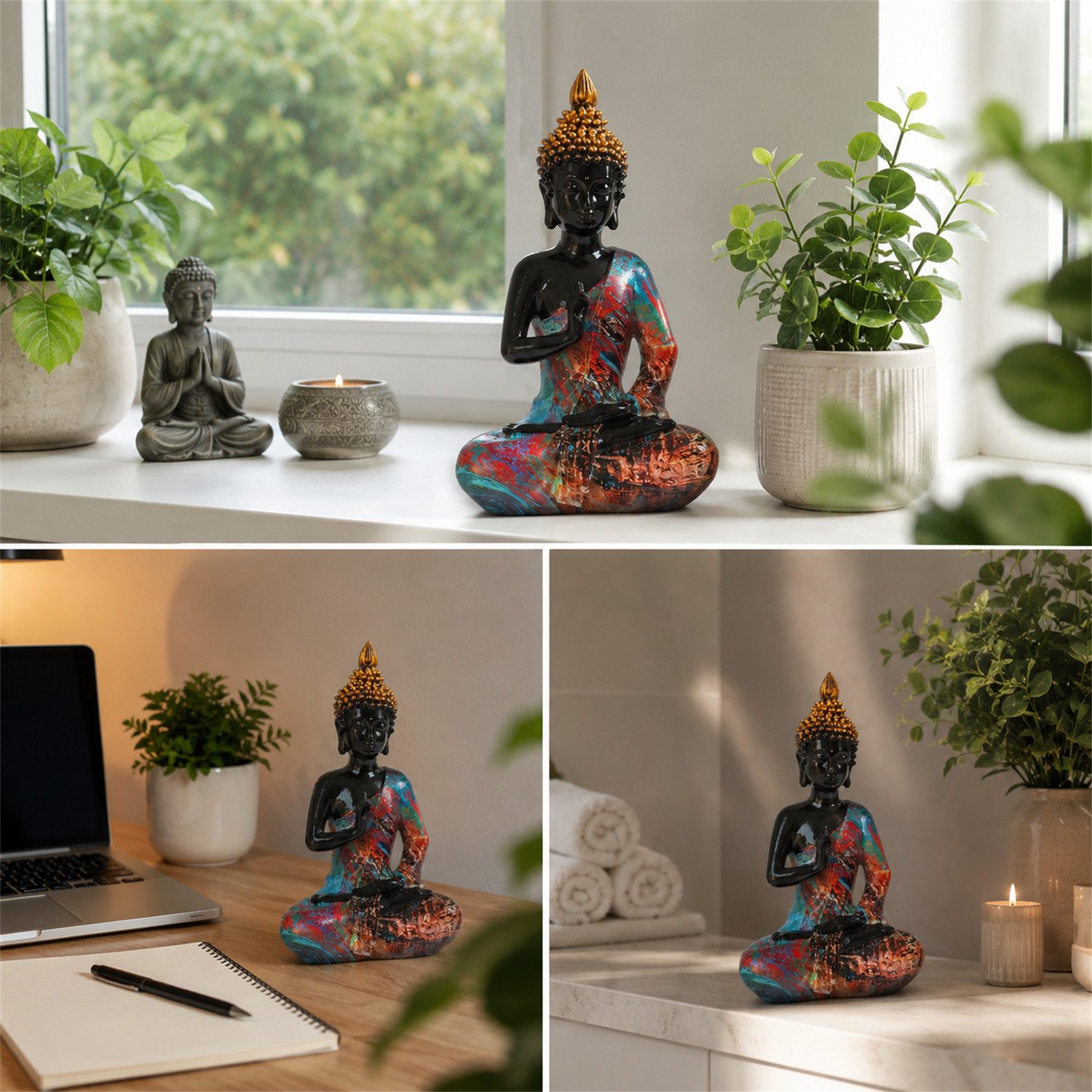 INtrenDU Buddhafigur bunt 26 cm sitzend im Pop-Art-Stil (1 St), Möbelschonende Filzfüße