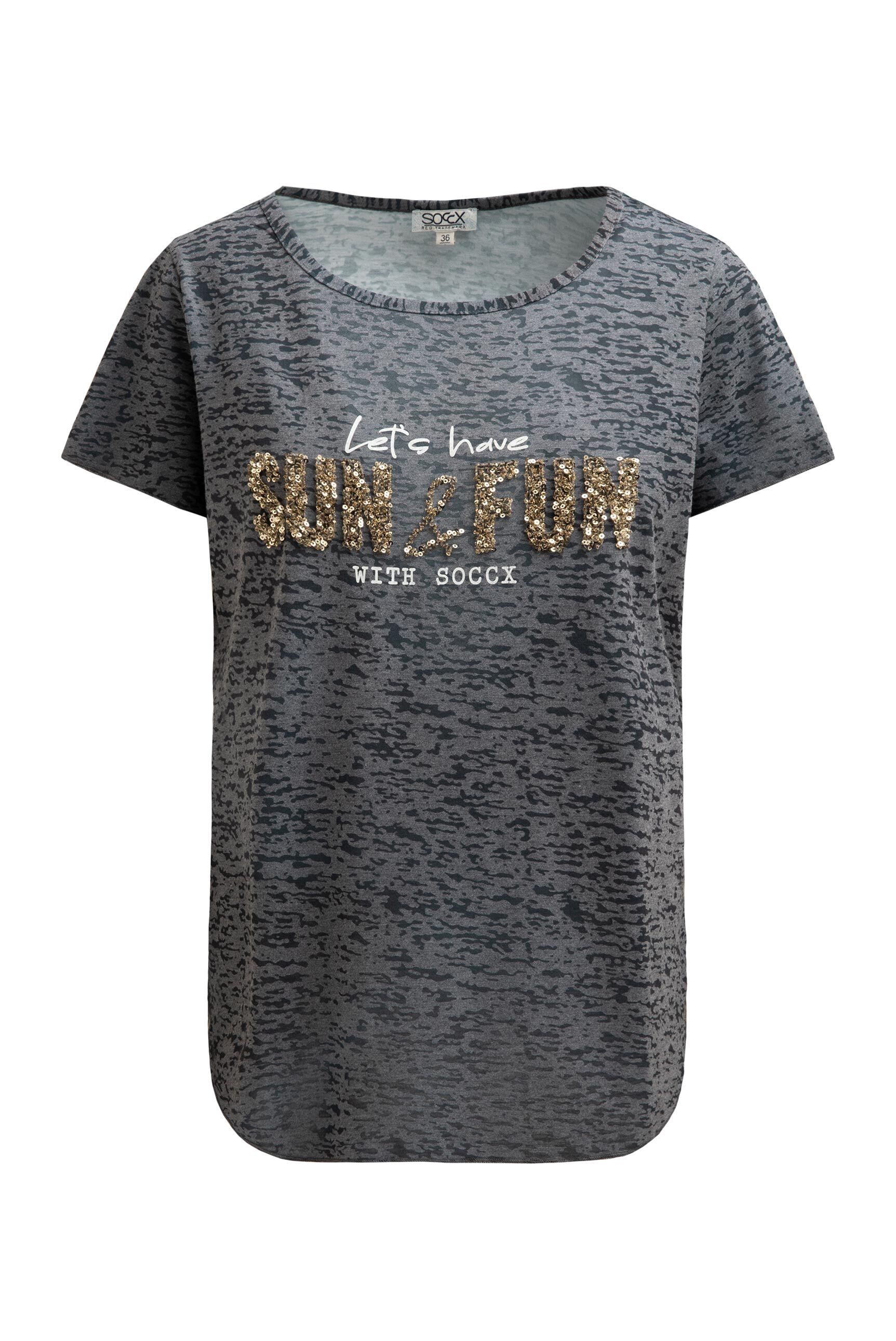 SOCCX Rundhalsshirt mit Ausbrenner-Effekten