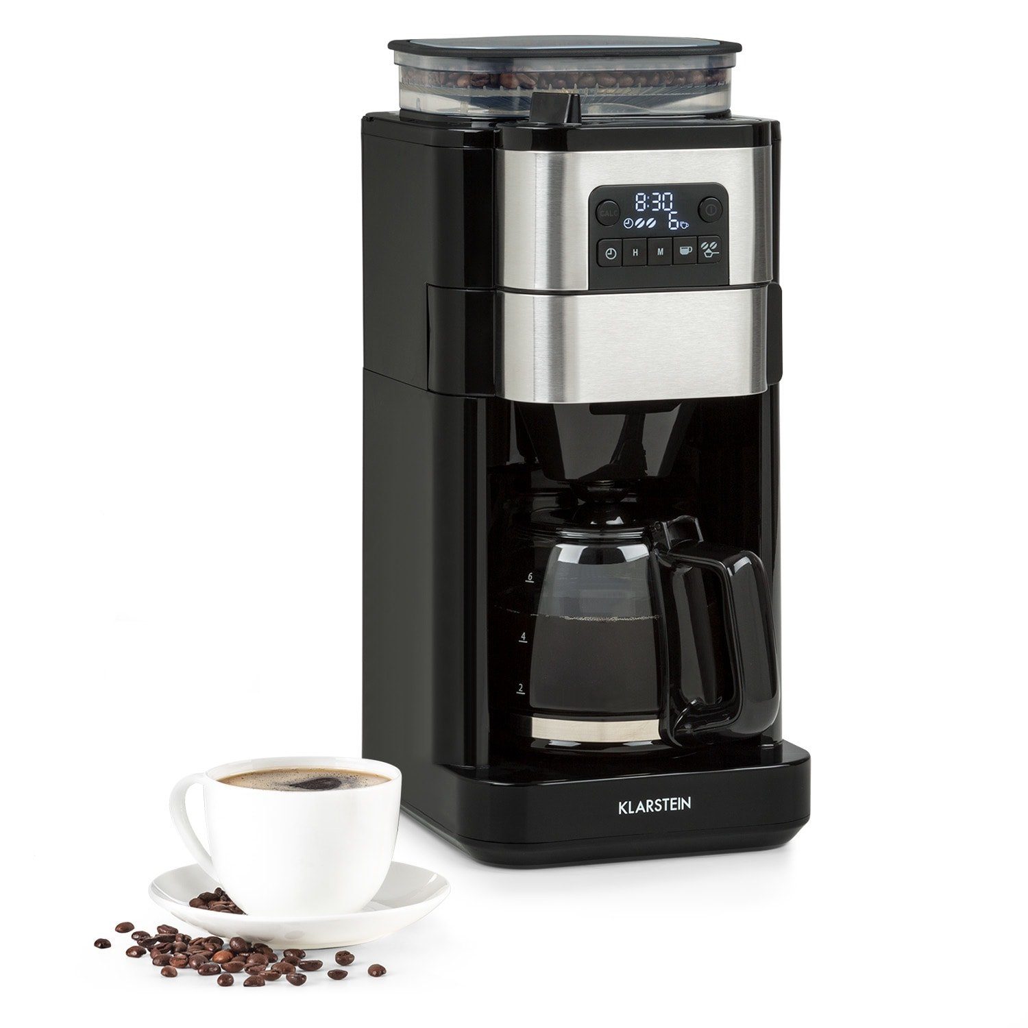 Klarstein Filterkaffeemaschine Aromatica Taste 6, Kaffeemaschine mit integriertem  Mahlwerk für bis zu 6 Tassen Kaffee