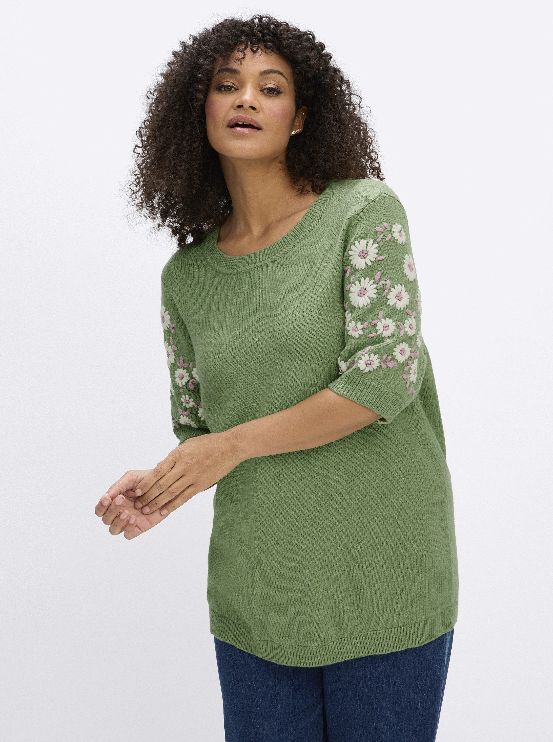 Sheego Strickpullover Kurzarm-Pullover Kurzarm Jersey