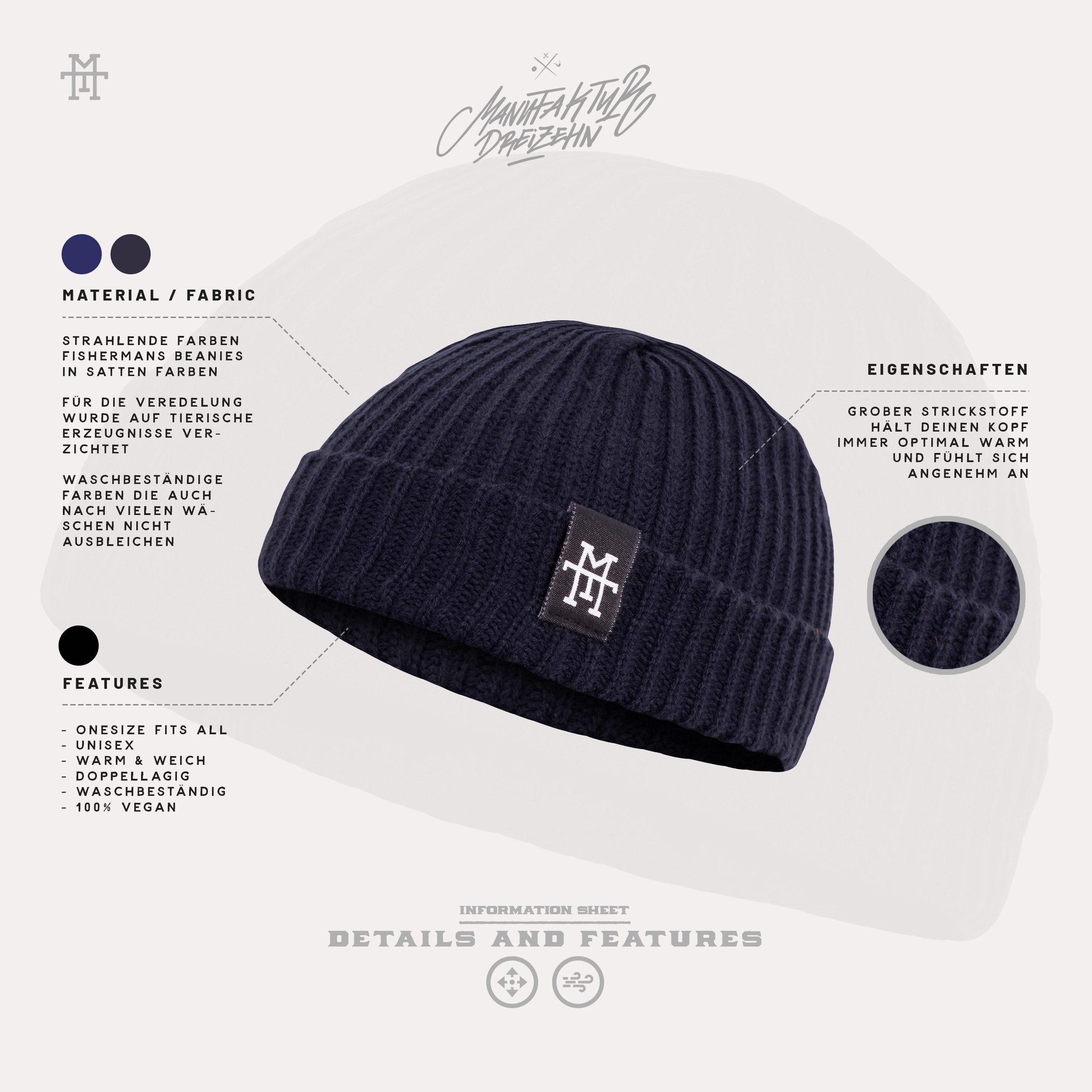 Manufaktur13 Beanie Heritage Docker Beanie - Dockermütze, Wintermütze für Damen und Herren