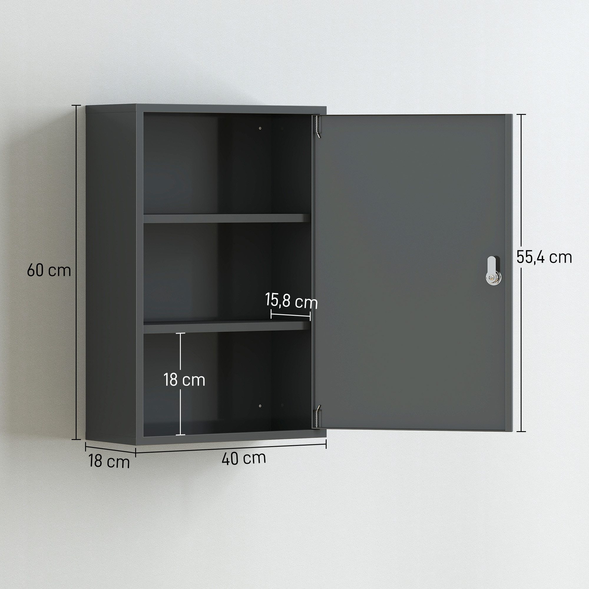Kleankin Medizinschrank Medikamenten-Aufbewahrung Metall (Arzneischrank, 1-St., Medikamentenschrank) Abschließbar, 3 Fächer, Wandmontage