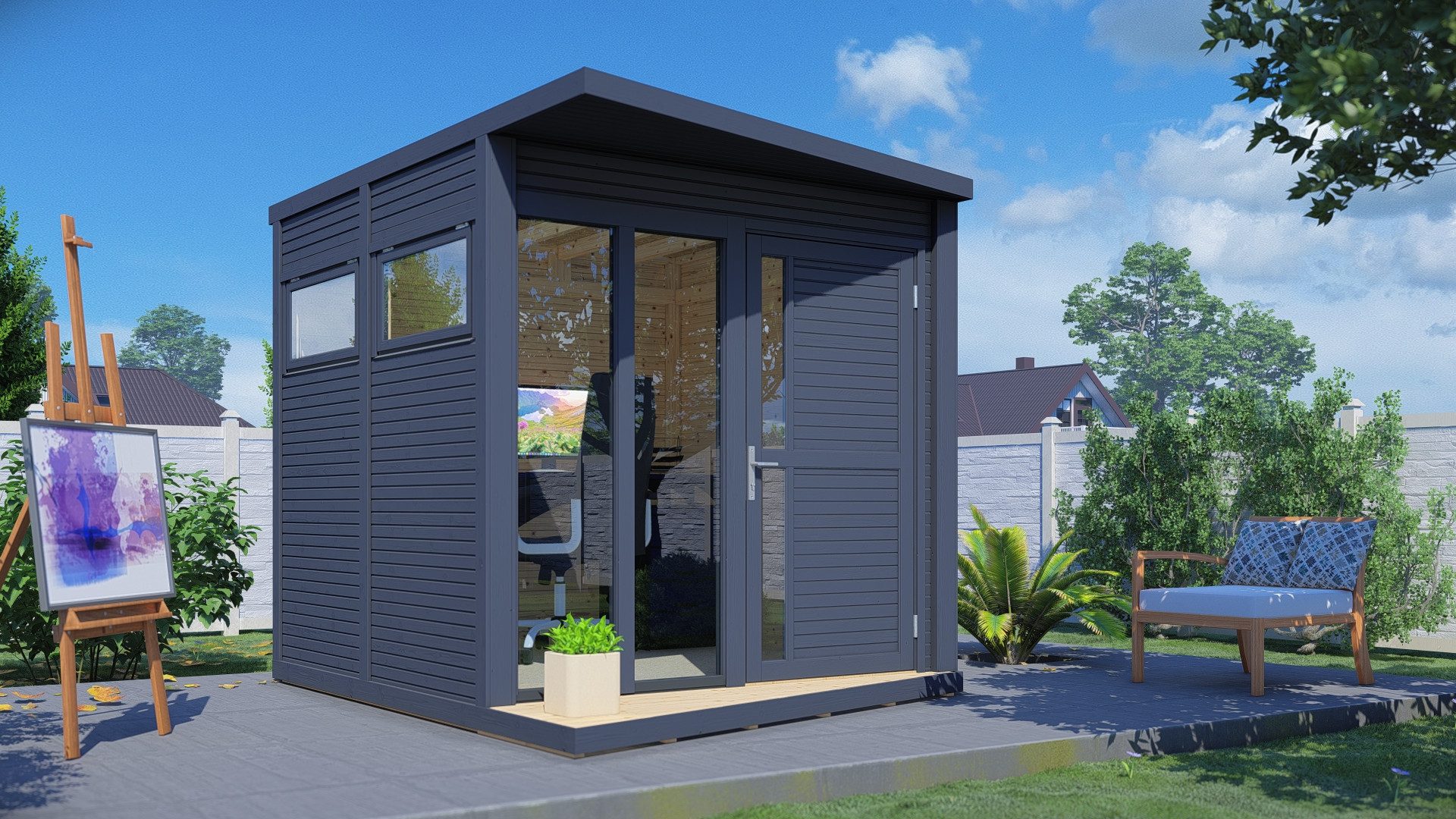 BERTILO Gartenhaus Concept Office, in verschiedenen Farben, BxT: 237x311 cm, mit elegantem Rhombus-Profil in einfacher Elementbauweise