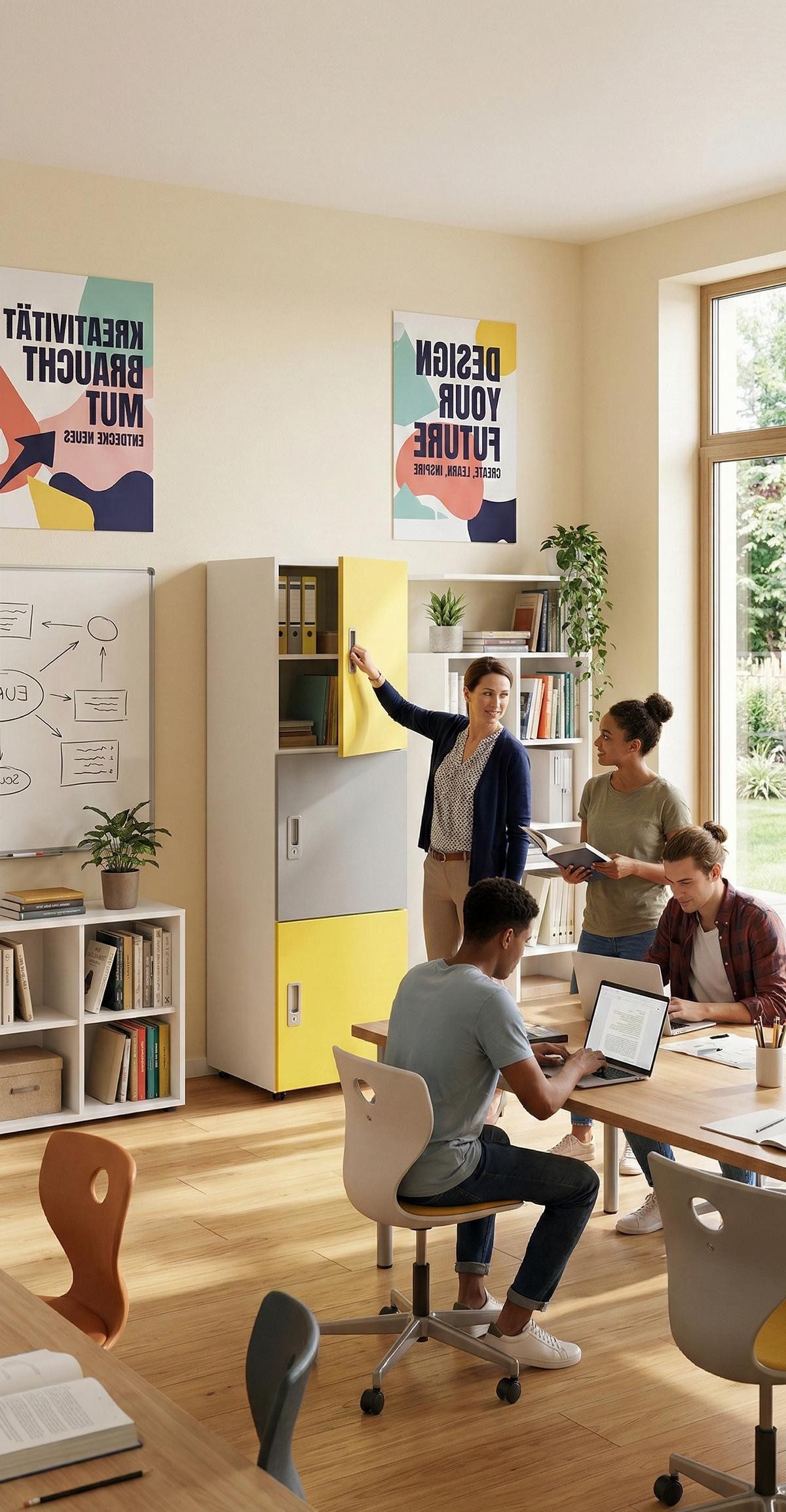 Xlmoebel Aktenschrank Moderner Aktenschrank mit bunten Türen in Gelb und Grau (Aktenschrank mit bunten Türen) Made in Europa