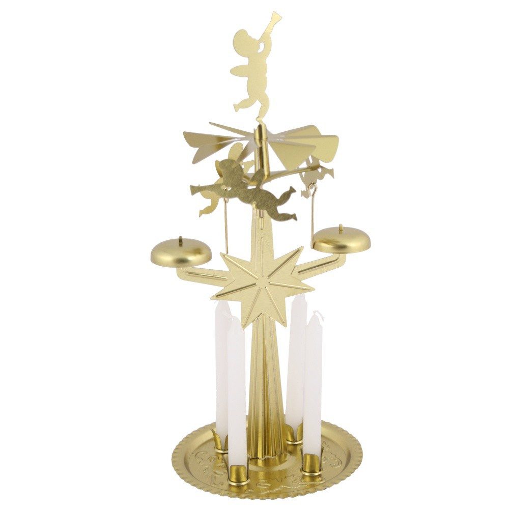 KNOX Adventsleuchter Lichterglockenspiel aus Metall - Engel - inklusive 4 weißen Kerzen, 12 x 12 x 25 cm - Ideal als Weihnachtsdekoration für jeden Raum