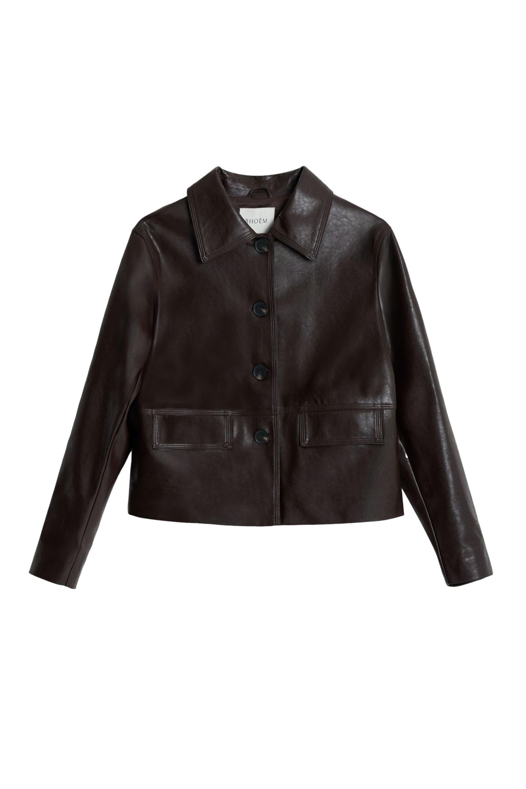 Bhoem Lederjacke Geknöpfte Kunstleder-Jacke mit Kragen (1-St)