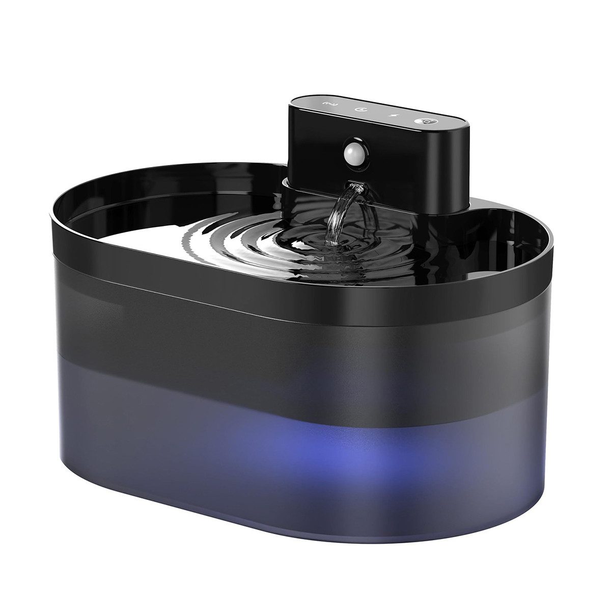 autolock Trinkbrunnen 2.2L Katzen Trinkbrunnen mit Bewegungsmelder Blaue LED Leise, Wasserpumpe Kabellos Katzenbrunnen Katzenbrunnenwasser Schwarz