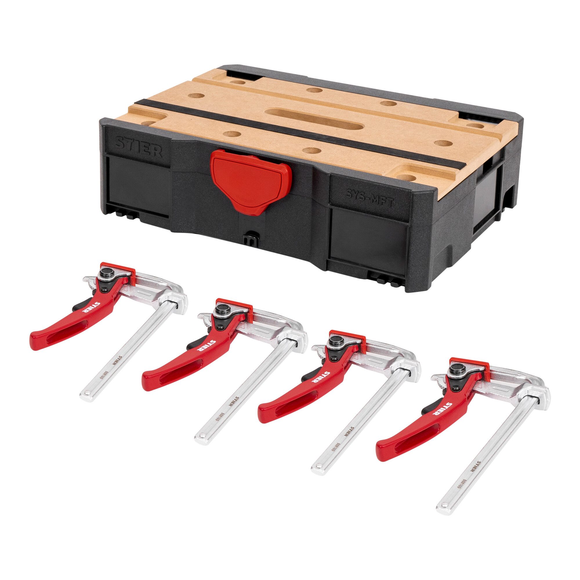 Stier Koffer STIER Systainer- Set MFT T-Loc mit 4 STIER Hebelzwingen Lochplatte 5-t