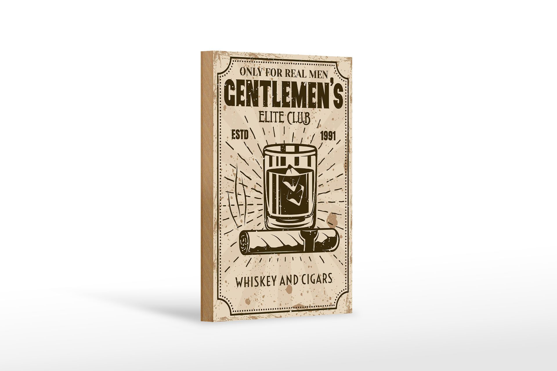 Holzbild Spruch Whiskey Cigars elite club real men 12x18 cm