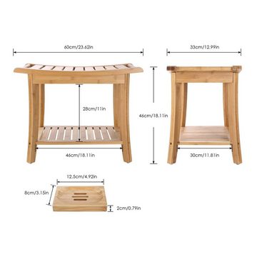 HOMECHO Dusch- und Badhocker, belastbar bis 150 kg, Sitzhocker Sitzbank Bambus