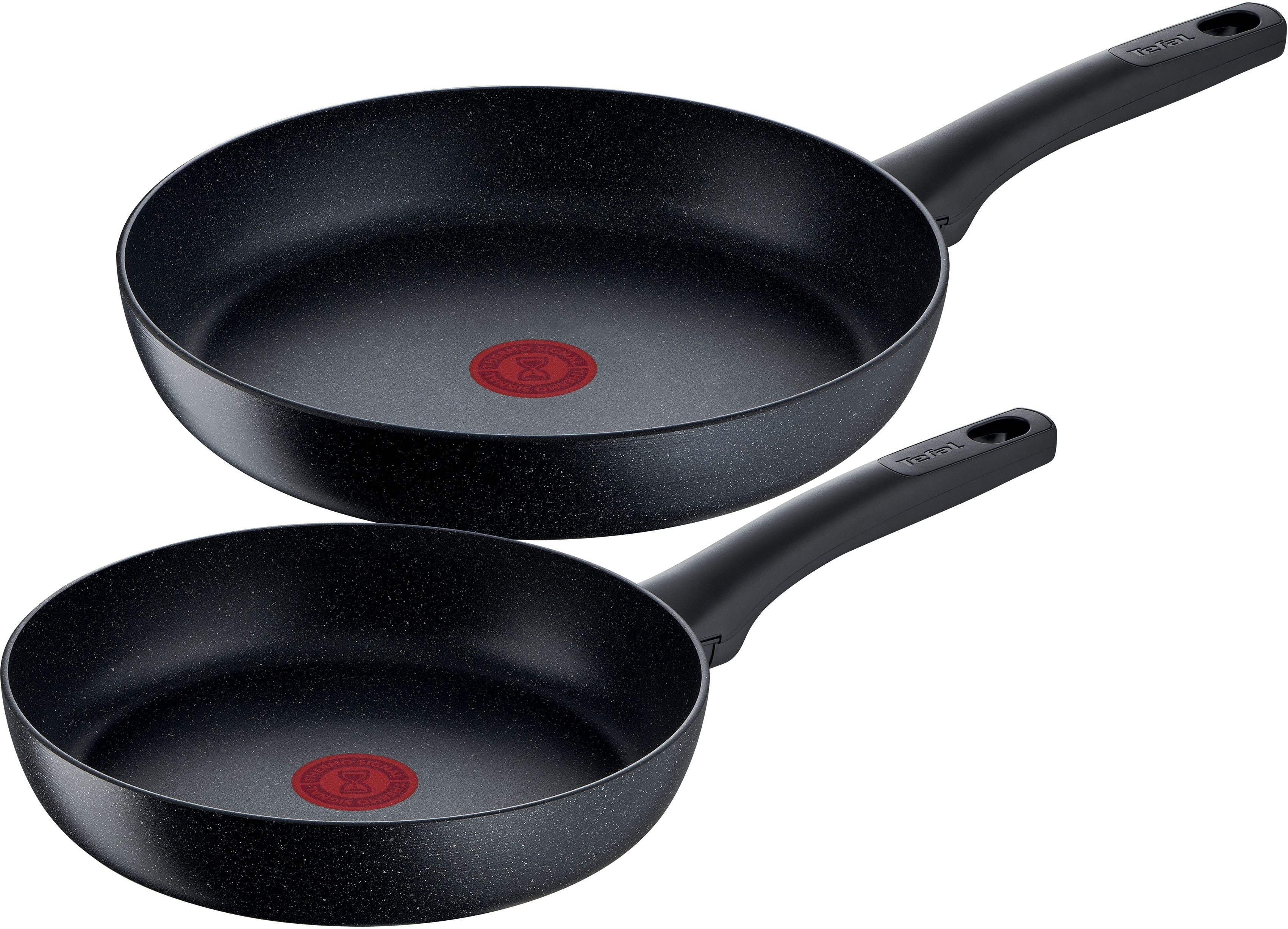 Tefal Pfannen-Set G28191 Antihaft, (Set, 2-tlg), Stone, Black alle Aluminium, Thermo-Signal, Mineralia Herdarten,Induktion Aluminium