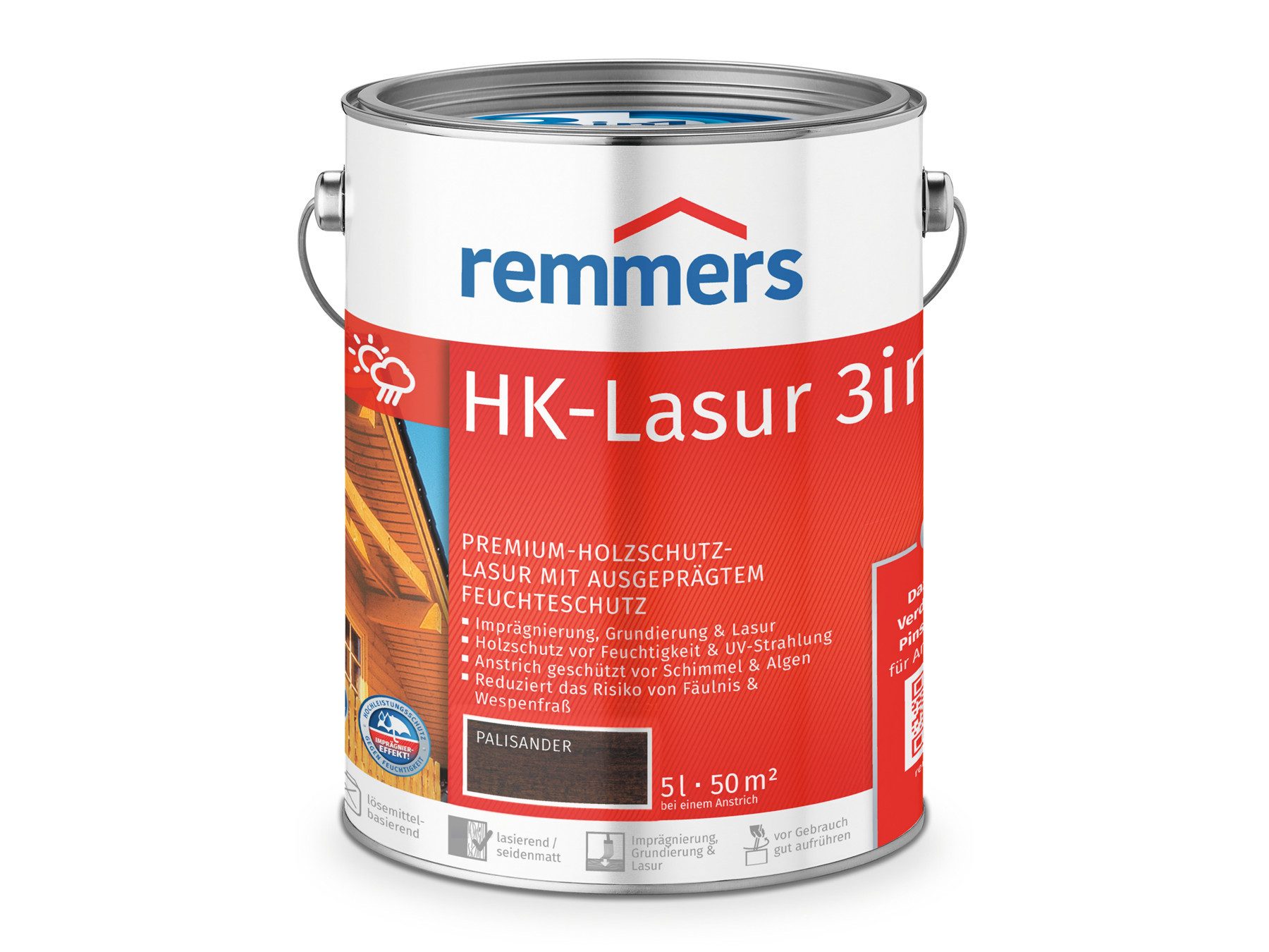 Remmers Holzschutzlasur HK-Lasur 3in1 5 Liter für aussen, 3facher Holzschutz mit Imprägnierung + Grundierung + Lasur