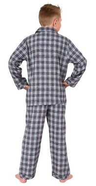 Normann Pyjama Jungen langarm Flanell Schlafanzug in Karo Optik zum durchknöpfen