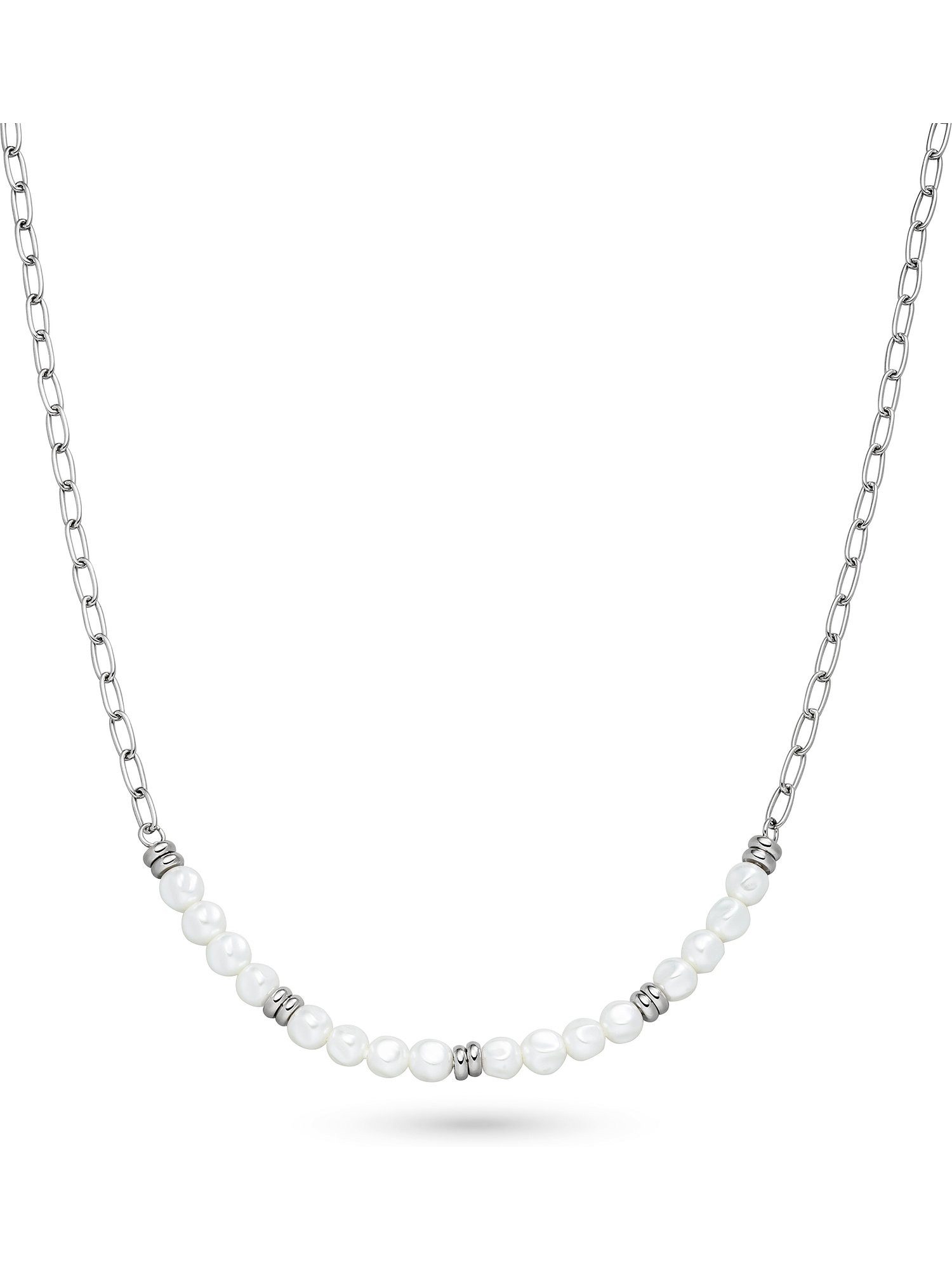 Silberkette S.Oliver Damen-Kette Edelstahl, Perle Kunstperle