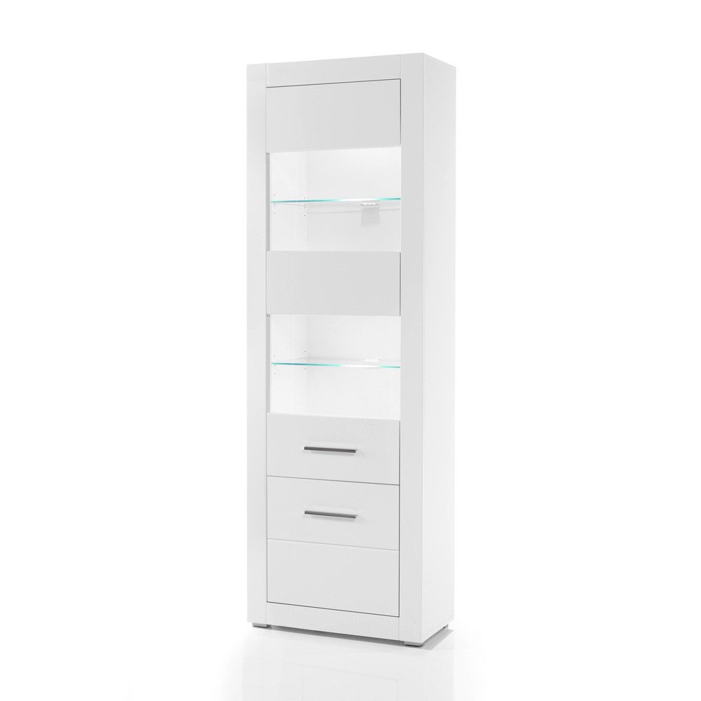 Lomadox Vitrine BALVE-61 Standvitrine modern in weiß Hochglanz inkl. Beleuchtung : 65x198x35cm