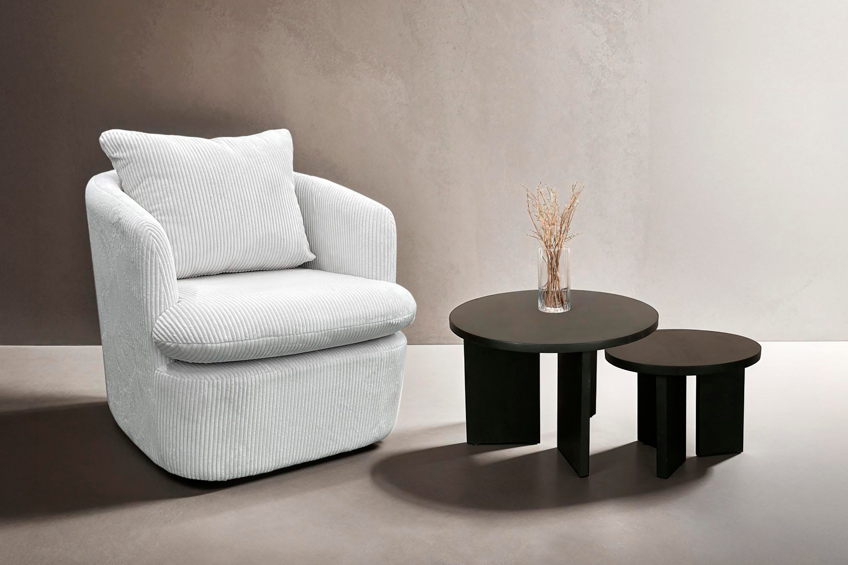 byLIVING Couchtisch Round (Set), aus 2,5cm starkem Massivholz schwarz, einzeln oder im Set stellbar