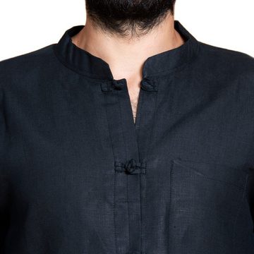 PANASIAM Kurzarmhemd Fischerhemd fairtrade aus 100% bio-Hanf mit geknoteten Knöpfen Bequemes Freizeithemd Fisherman Shirt