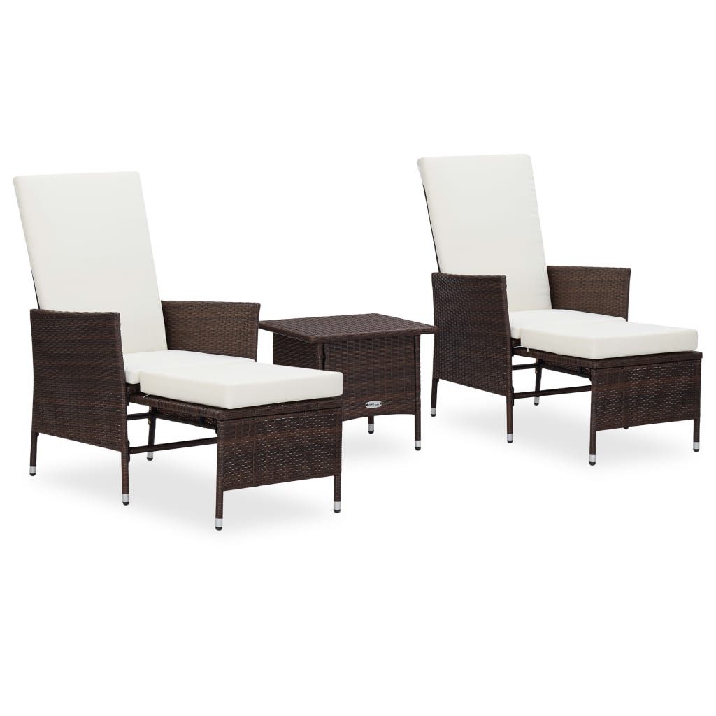 vidaXL Gartenlounge-Set 3-tlg. Garten-Lounge-Set mit Auflagen Poly Rattan Braun, (3-tlg)