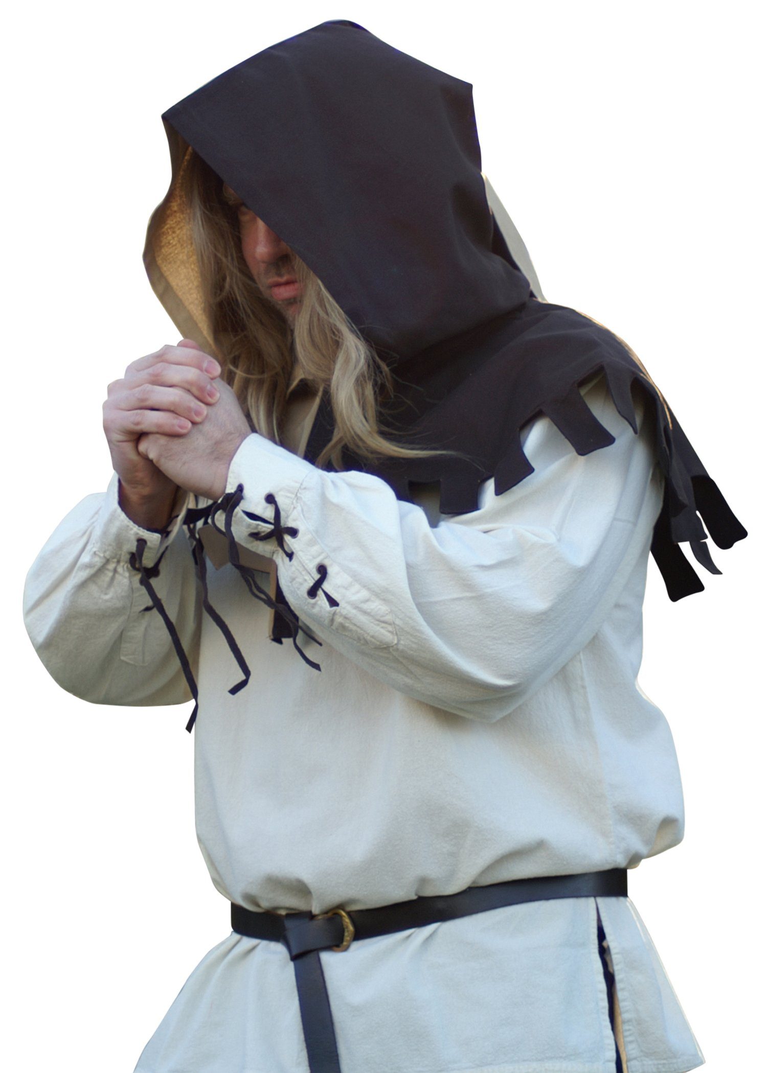 Ritter-Kostüm Mittelalter Gugel mit Zatteln, beige/braun