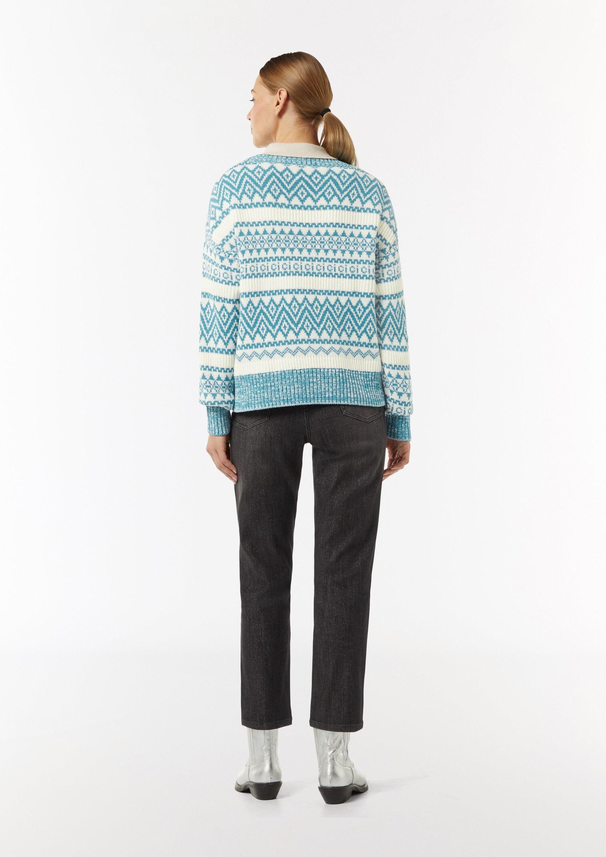 comma Longpullover Strickpullover Strickpullover mit Jacquard-Muster