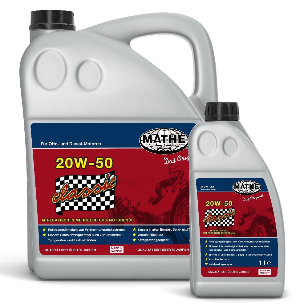 MATHY Motoröl MATHÉ SAE 20W-50 5,0 l + 1,0 l, (2-tlg), Mineralisches Motoröl