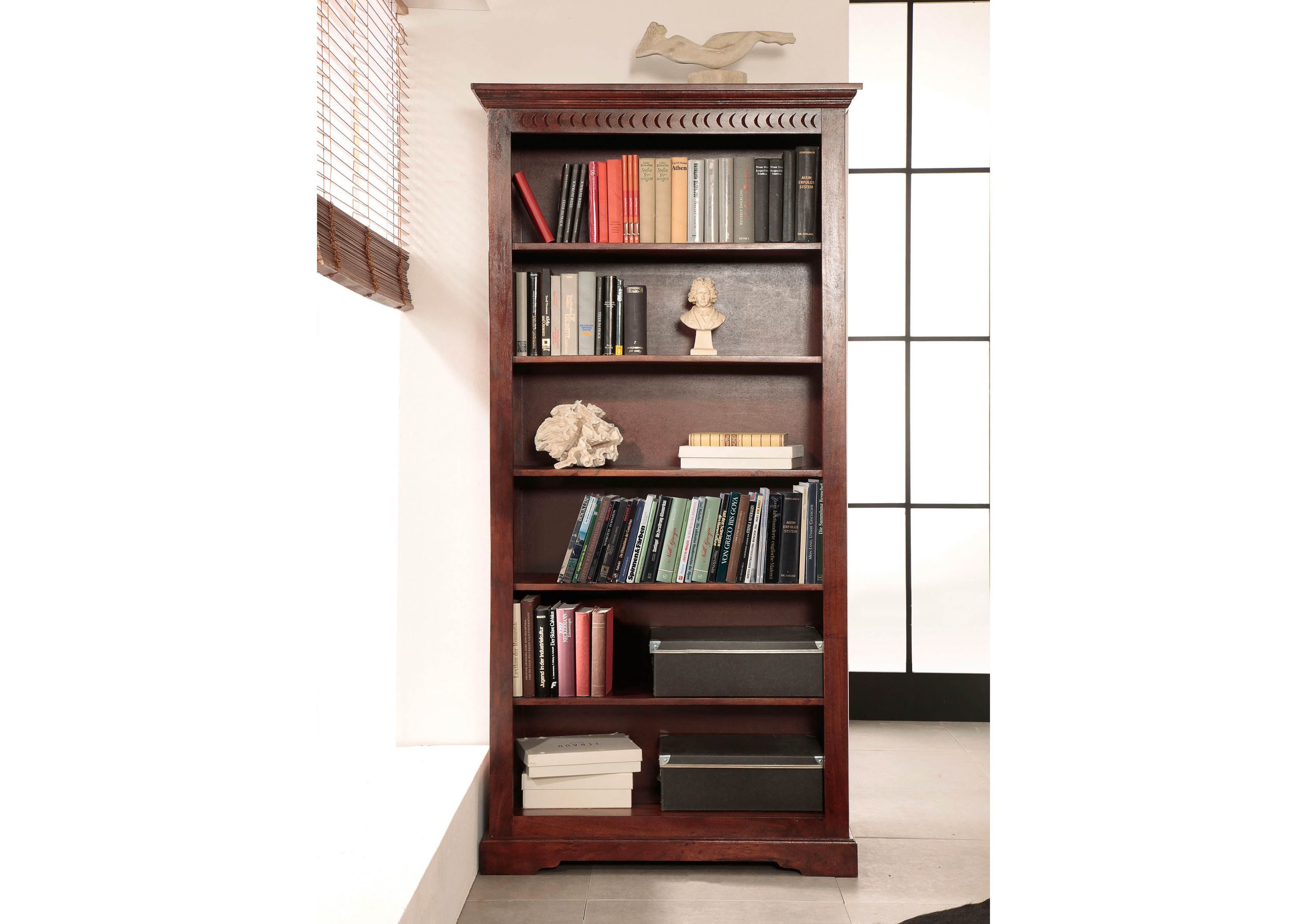 Massivmoebel24 Bücherregal OXFORD, 1-tlg., Regal Akazie 97x35x200 nougat lackiert OXFORD #421