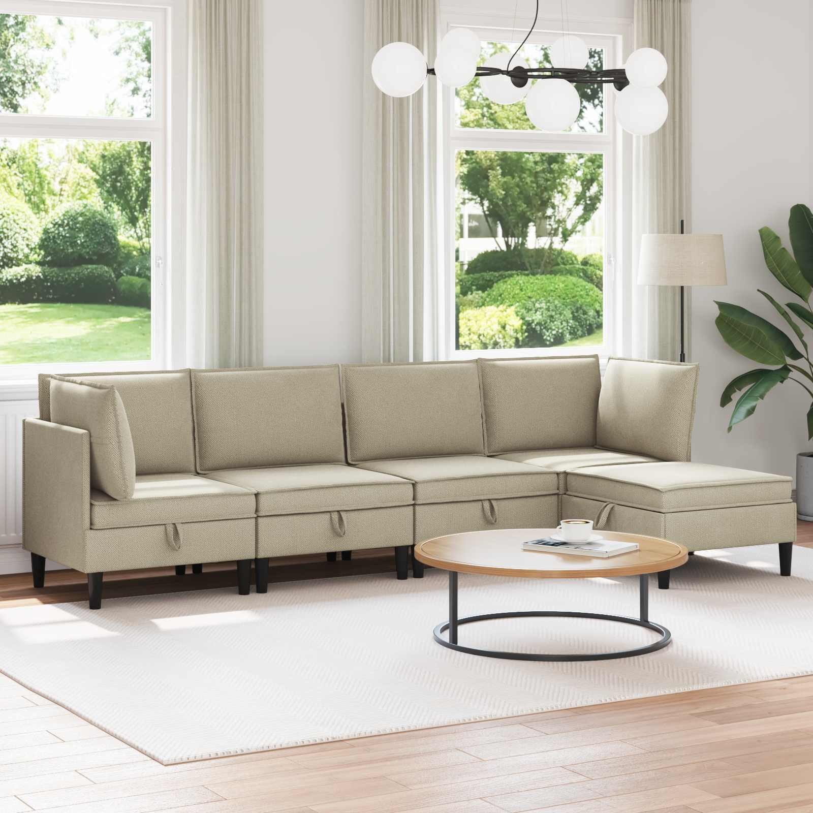 vidaXL Sofa Wohnzimmergarnitur 5 Stk. Sand Stoff, 5 Teile