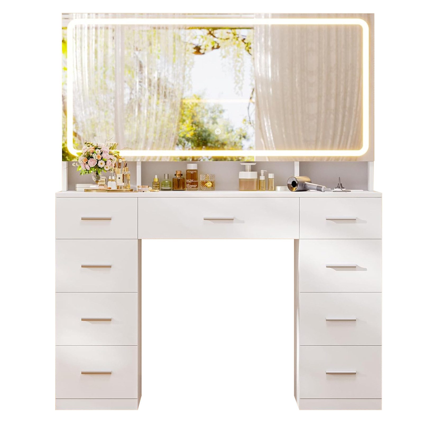 MSMASK Schminktisch mit LED Beleuchtung, XXL Spiegel-Kosmetiktisch mit Lade günstig online kaufen