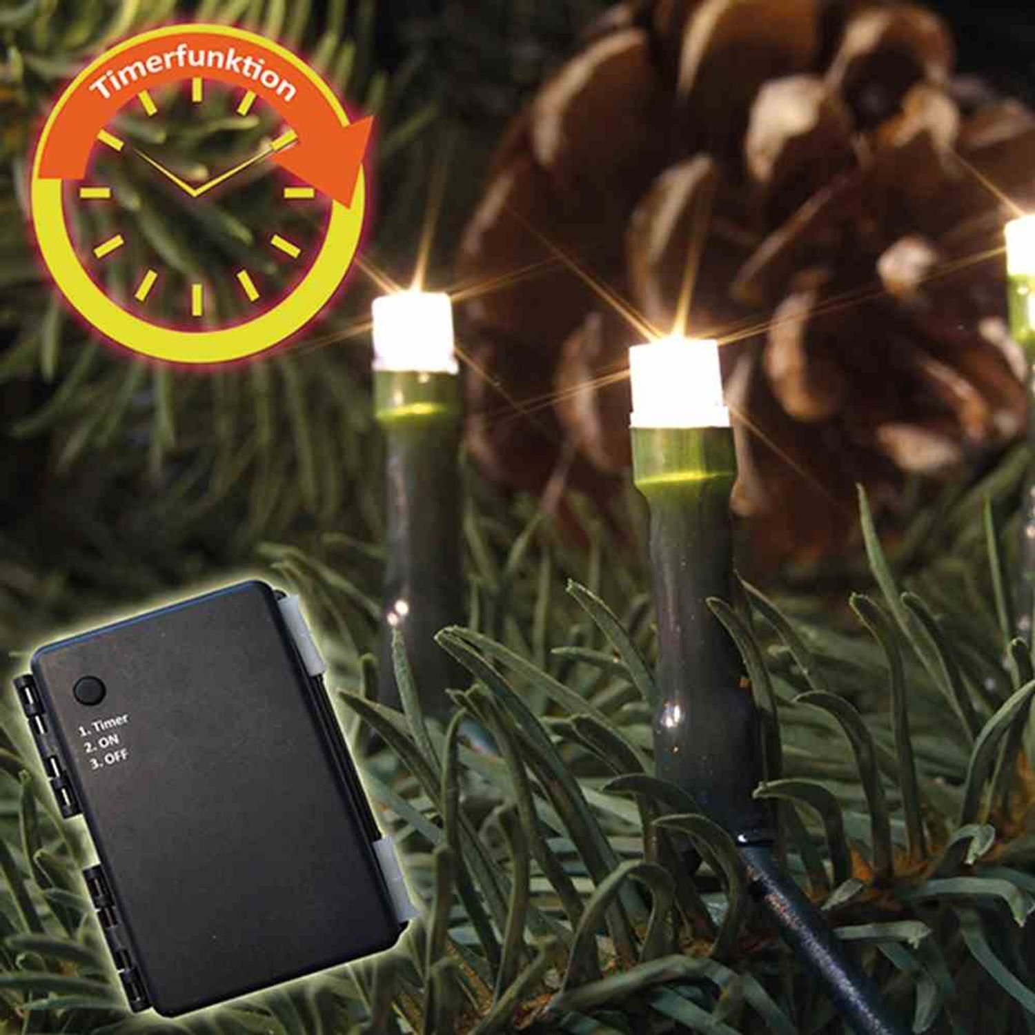 FHS Lichterkette LEDBatterieKette außen 40er warmweiß mit Timer für 3