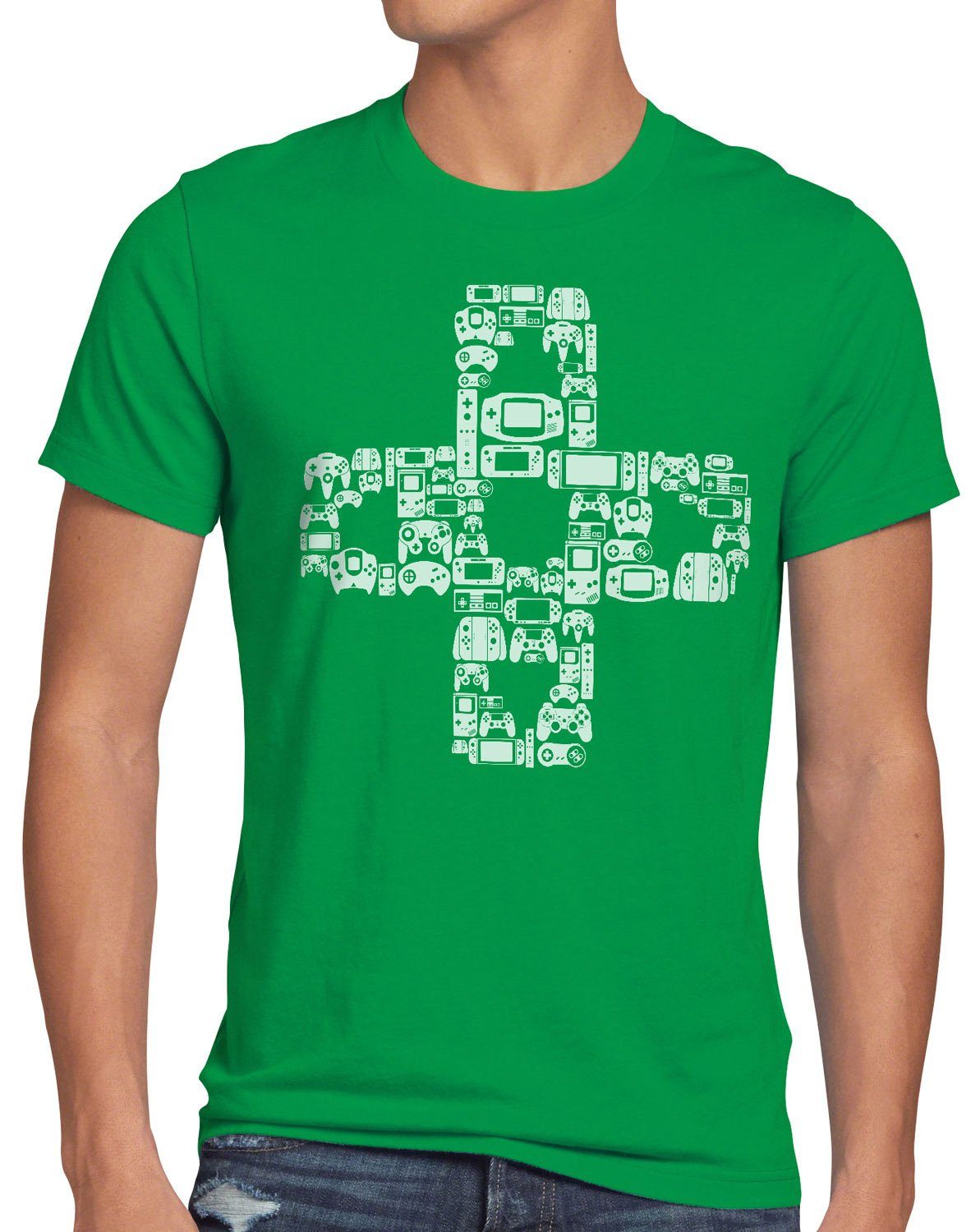 zelda Gamer Herren grün style3 Play Boy Print-Shirt T-Shirt Kontroller Steuerkreuz mario Konsole Game