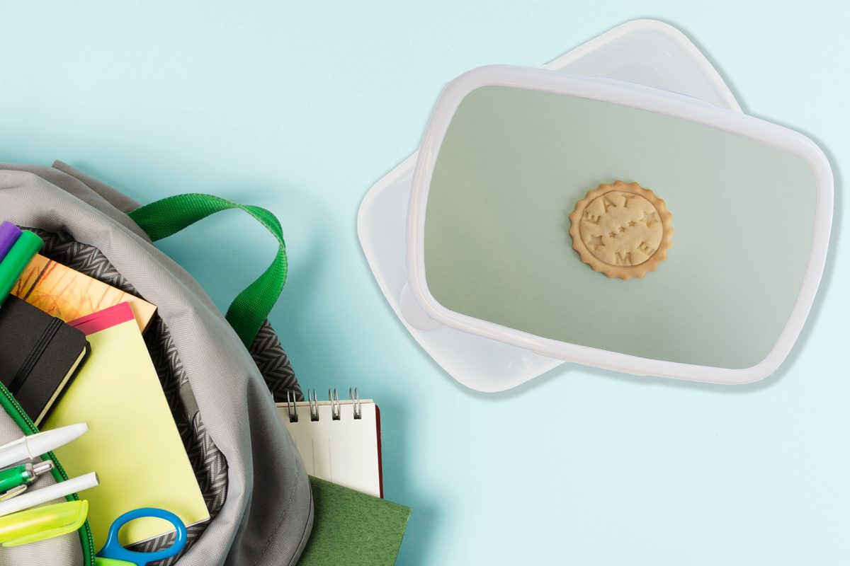 MuchoWow Lunchbox Botschaft, und mit Kekse (2-tlg), Jungs Brotdose, Kunststoff, Brotbox Erwachsene, weiß für Kinder und für Mädchen