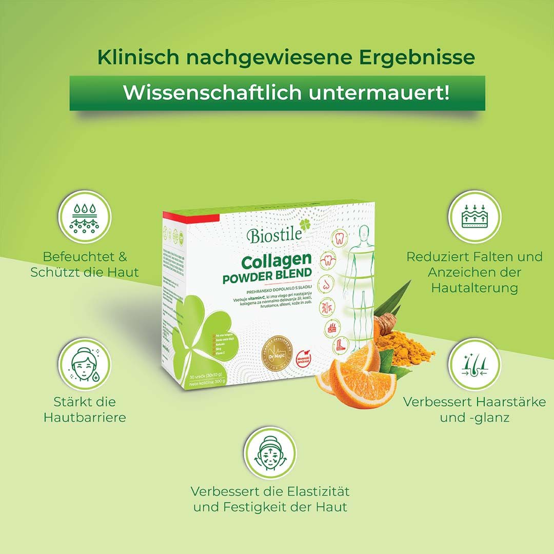 Biostile Premium Kollagen Pulver mit 5 Kollagenquellen für Haut Haare Nägel - Kollagenpulver, 300 g, 5 Kollagenquellen (Kollagen Typ 1,2,3), Vitamin C, Shilajit, 30 Beutel