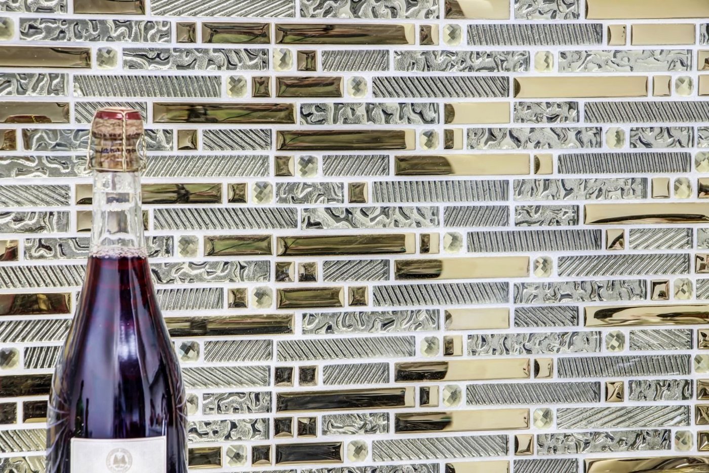 Thumbnail - Mosani Mosaikfliesen Glasmosaik Crystal Mosaikfliesen mix gold glänzend / 10 Matten