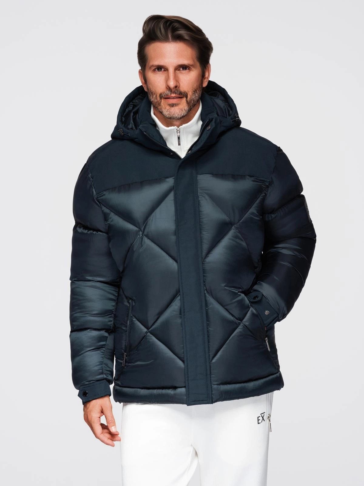 Winterjacke Herrenjacke mit Kapuze und geometrischer Steppung