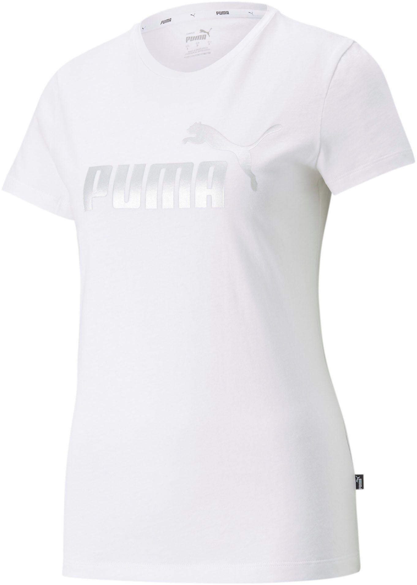 metallic PUMA TEE METALLIC ESS+ T-Shirt White-silver LOGO Puma