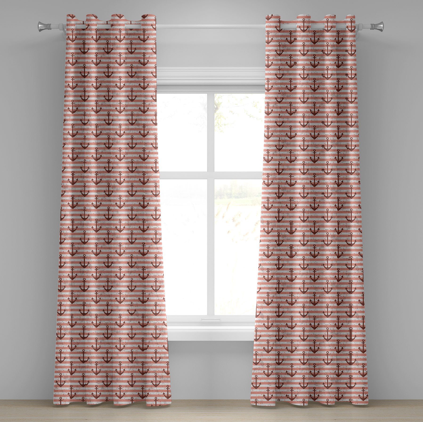 Gardine Dekorative 2-Panel-Fenstervorhänge für Schlafzimmer Wohnzimmer, Abakuhaus, Anker Grunge Nautical