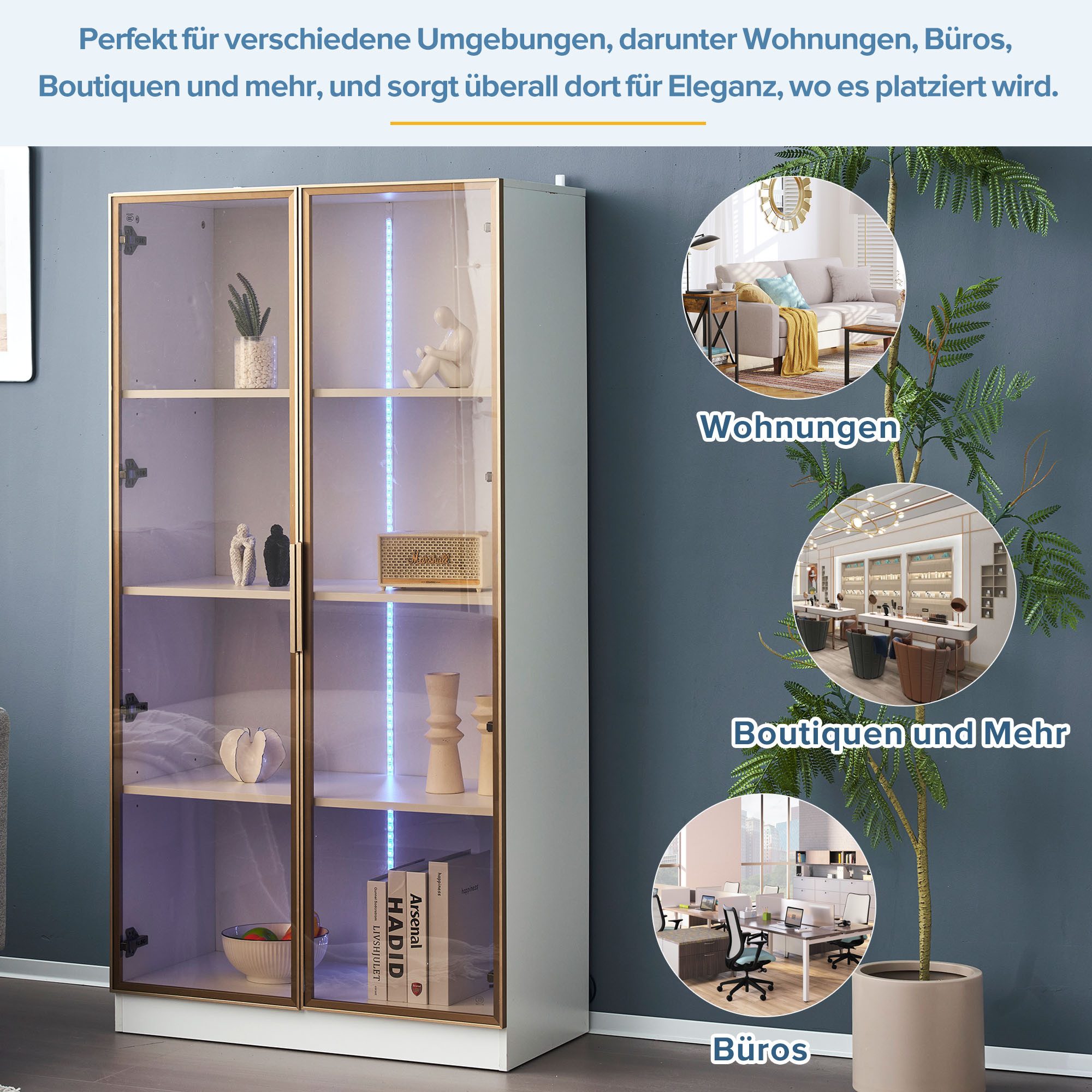 Merax Vitrine mit Glastüren (1-St) Badezimmerschrank mit LED,Mehrzweckschra günstig online kaufen