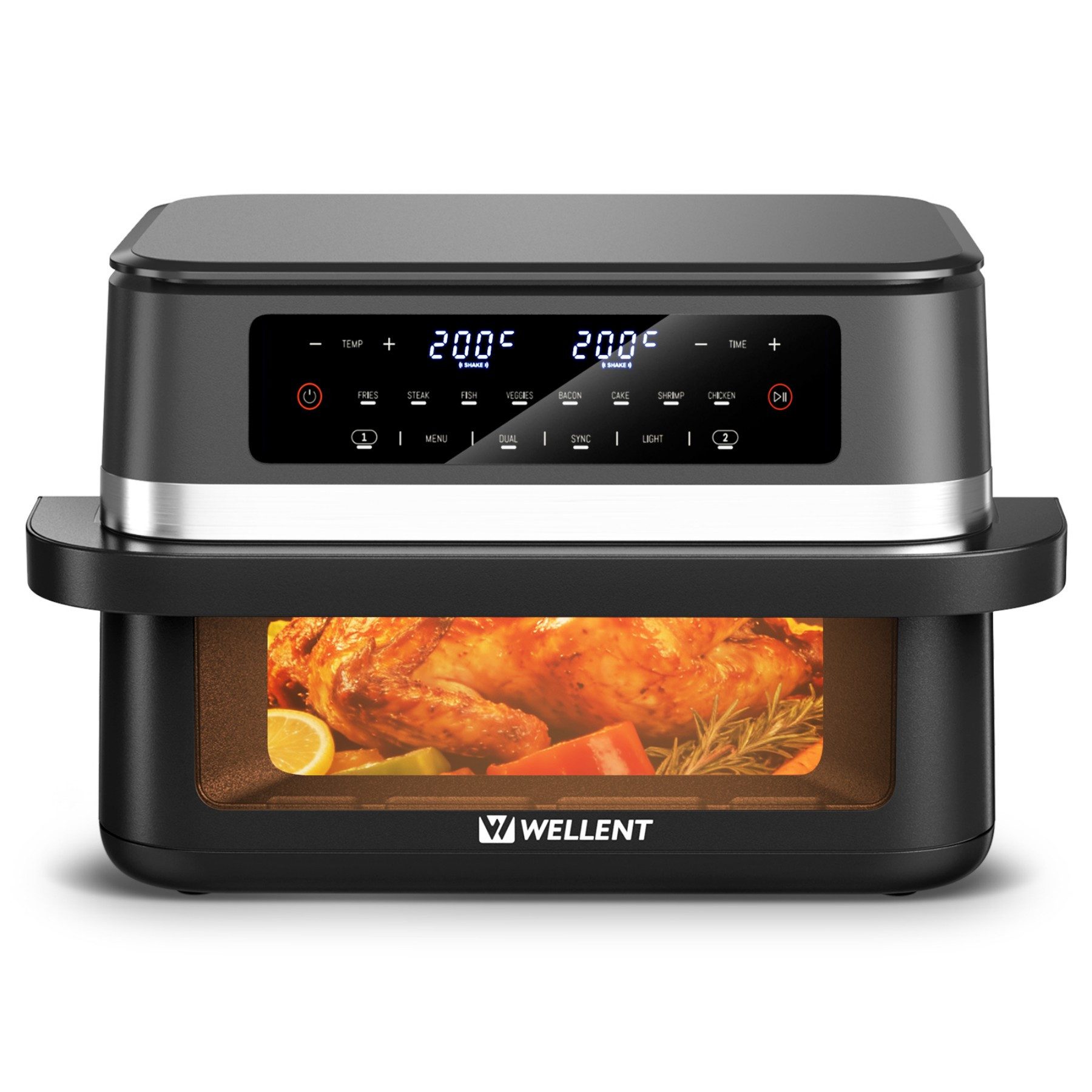 WELLENT Heißluftfritteuse XXL 11L Airfryer Dual Zone 2600W – Heißluftfritteuse mit 2 Körben (4L+7L),10 Programme, 2950 W, LED Touchscreen, Sync & Shake,Spülmaschinenfest,Ohne PFAS