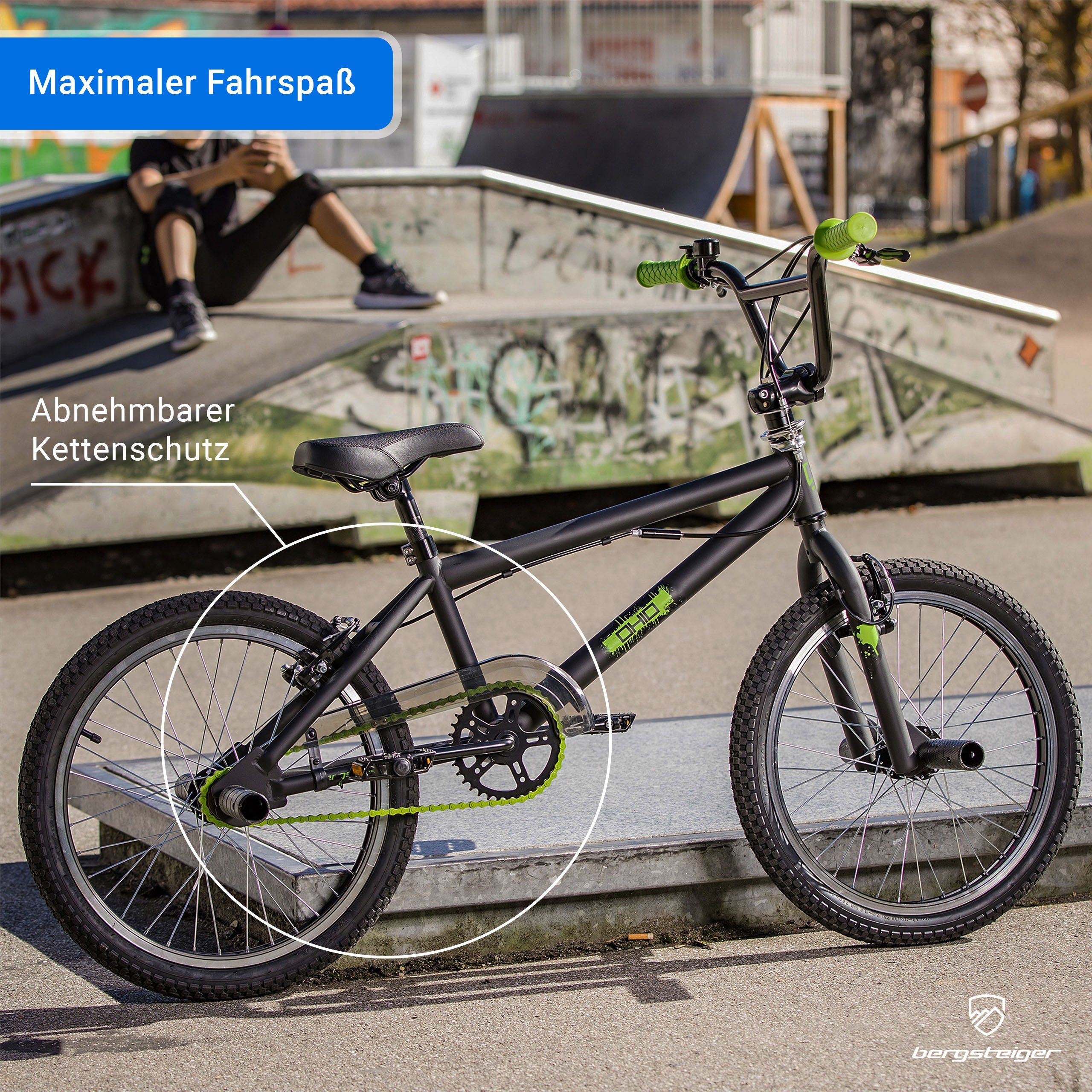 bergsteiger BMX-Rad Ohio 20 Zoll, 360° Rotor-System, Freestyle, Mädchen, Jungen, 1 Gang, V-Bremsen
