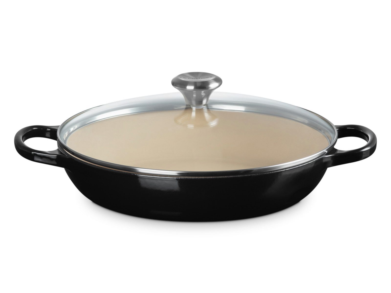 LE CREUSET Kochtopf Gourmet-Profitopf mit Glasdeckel Signature schwarz glänzend 30cm, Emailliertes Gusseisen