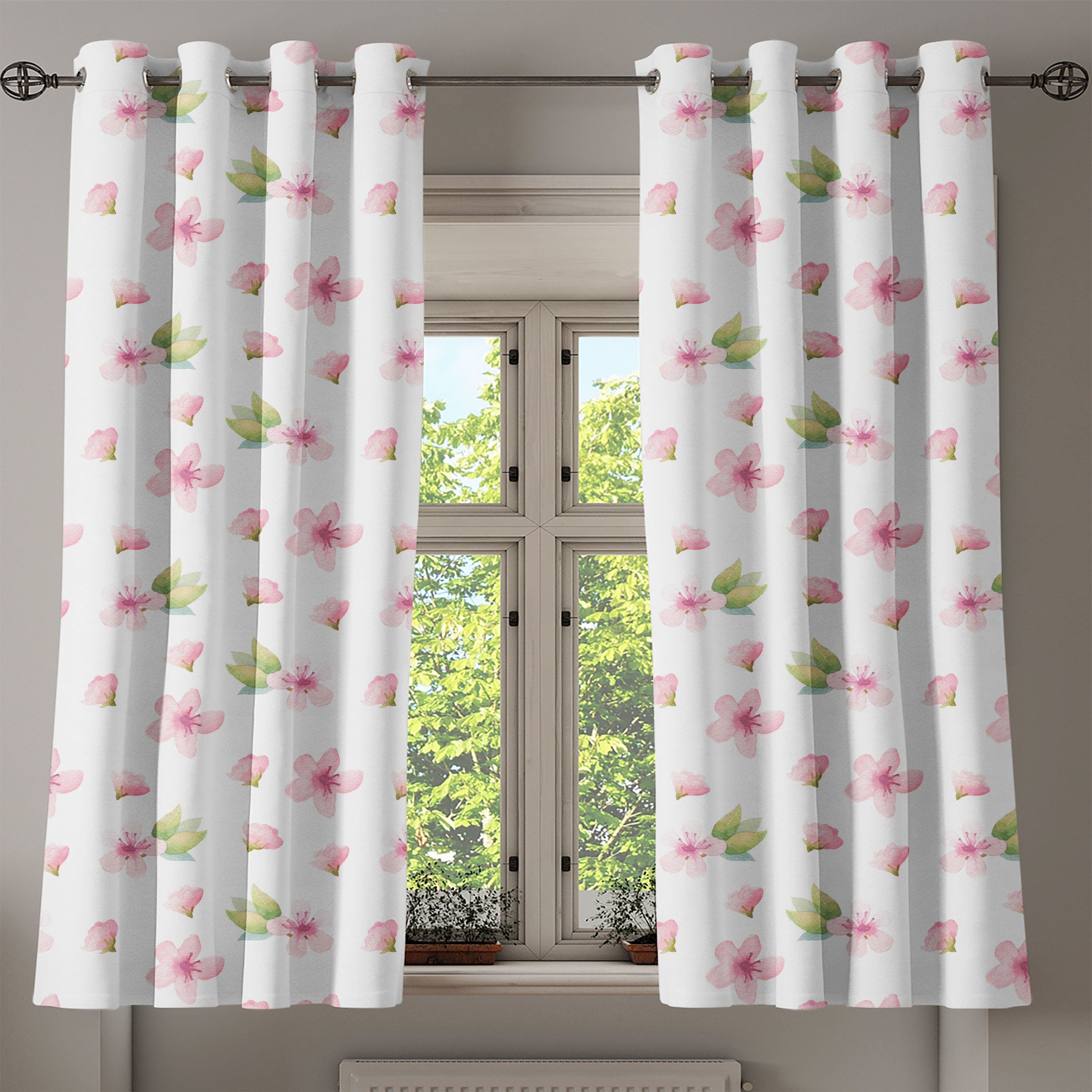 Gardine Dekorative 2-Panel-Fenstervorhänge Frühlings für zarte Wohnzimmer, Schlafzimmer Kirschblüte Abakuhaus