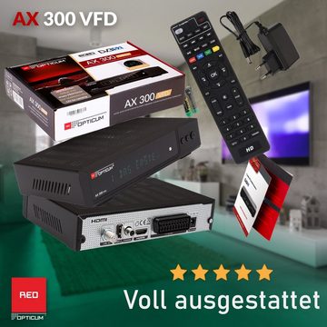 RED OPTICUM AX 300 VFD ohne Aufnahmefunktion SAT-Receiver (HDMI - SCART - USB 2.0 - Coaxial Audio I 12V Netzteil)